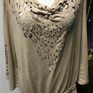 Cartise Size Large Elegant Taupe Women's Tunic Top